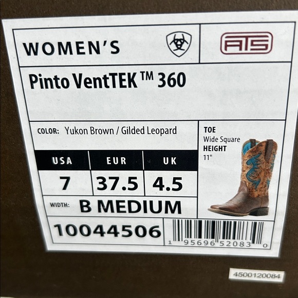 Ariat Women’s Pinto VentTEK 360 Western Wide Square Toe Brown Boots NWT in Box - Picture 10 of 11
